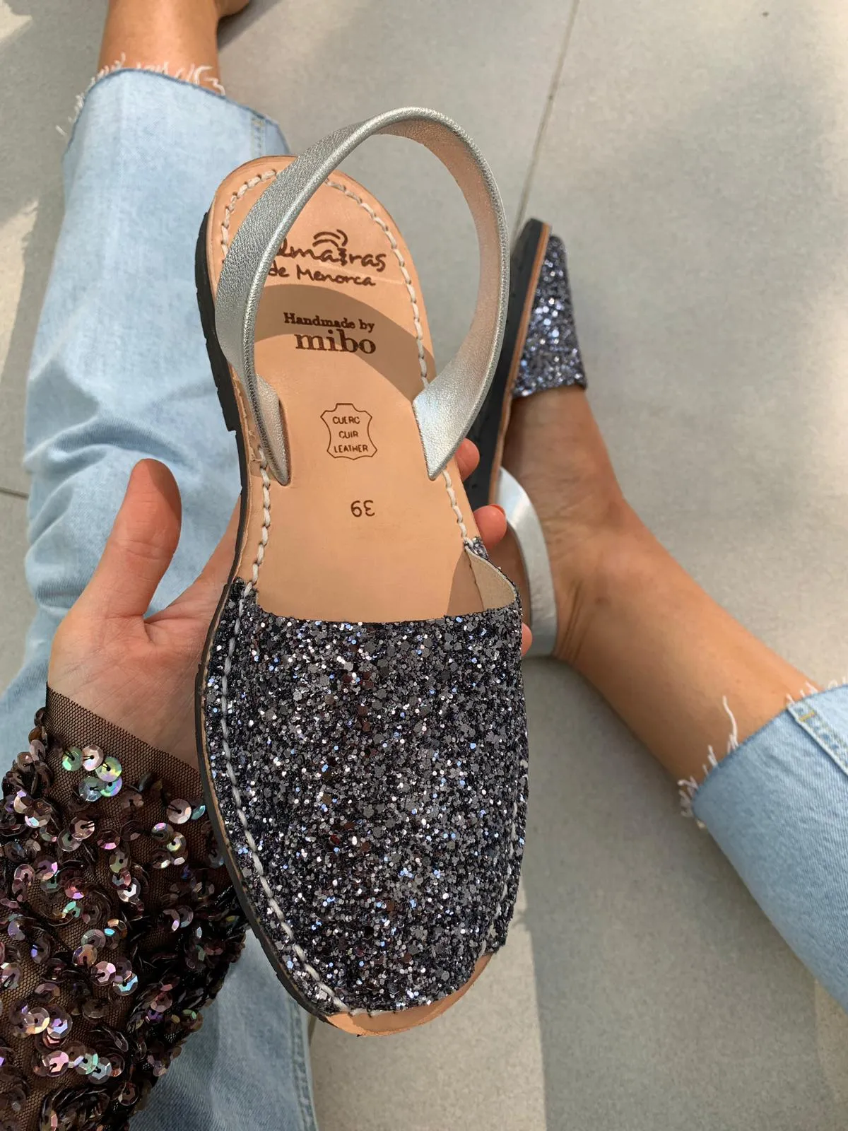 Gunmetal Glitter Avarca Sandals