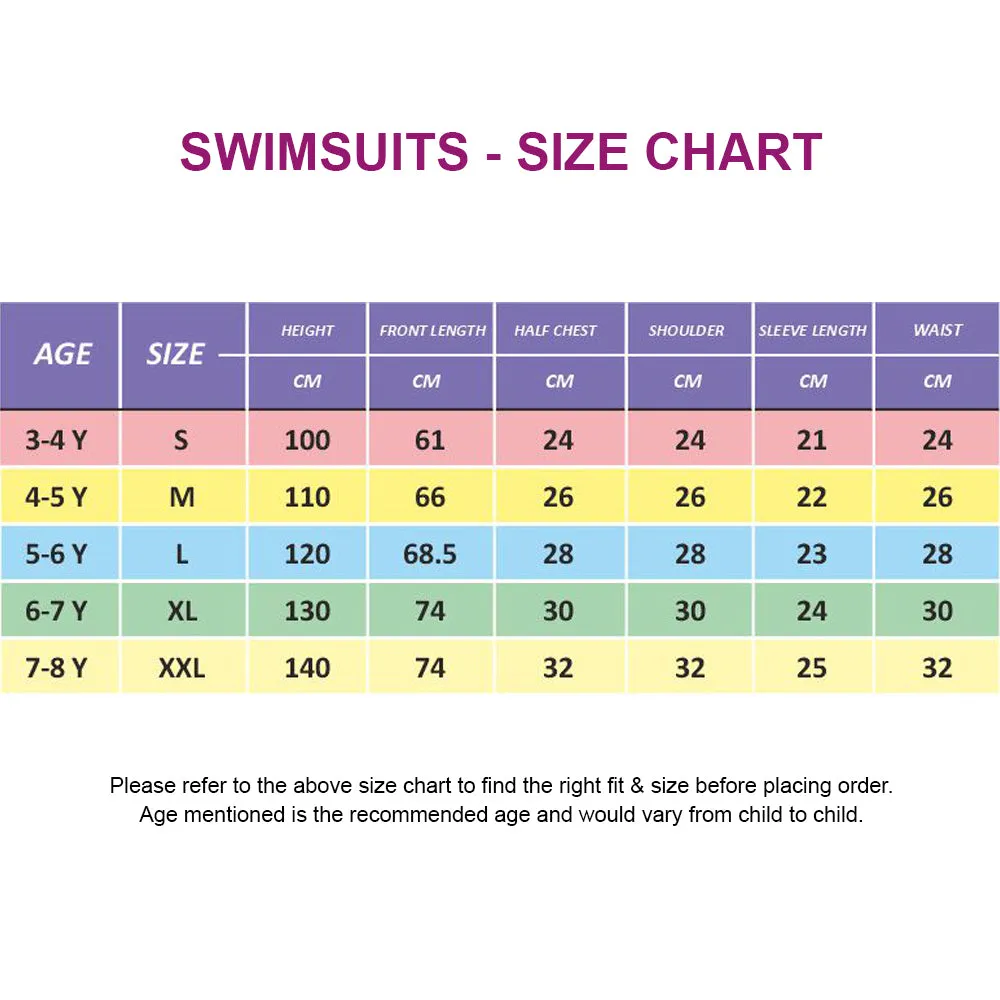 Half Sleeves Kids Swimwear Orange Sunshine Printed Knee Length,With Upf 50 