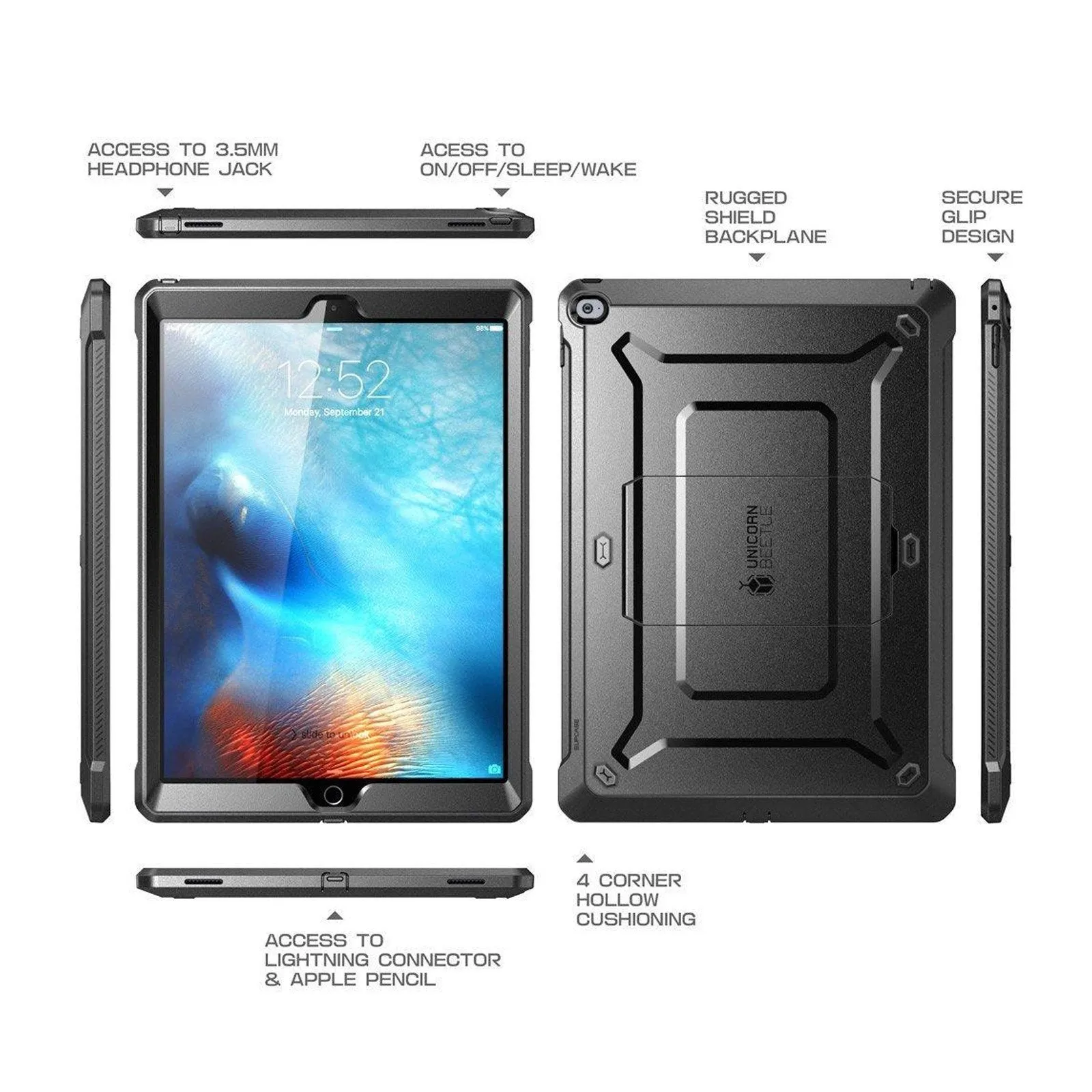 iPad Pro 12.9 in (2017) Unicorn Beetle Pro Rugged Case with Kickstand-Black