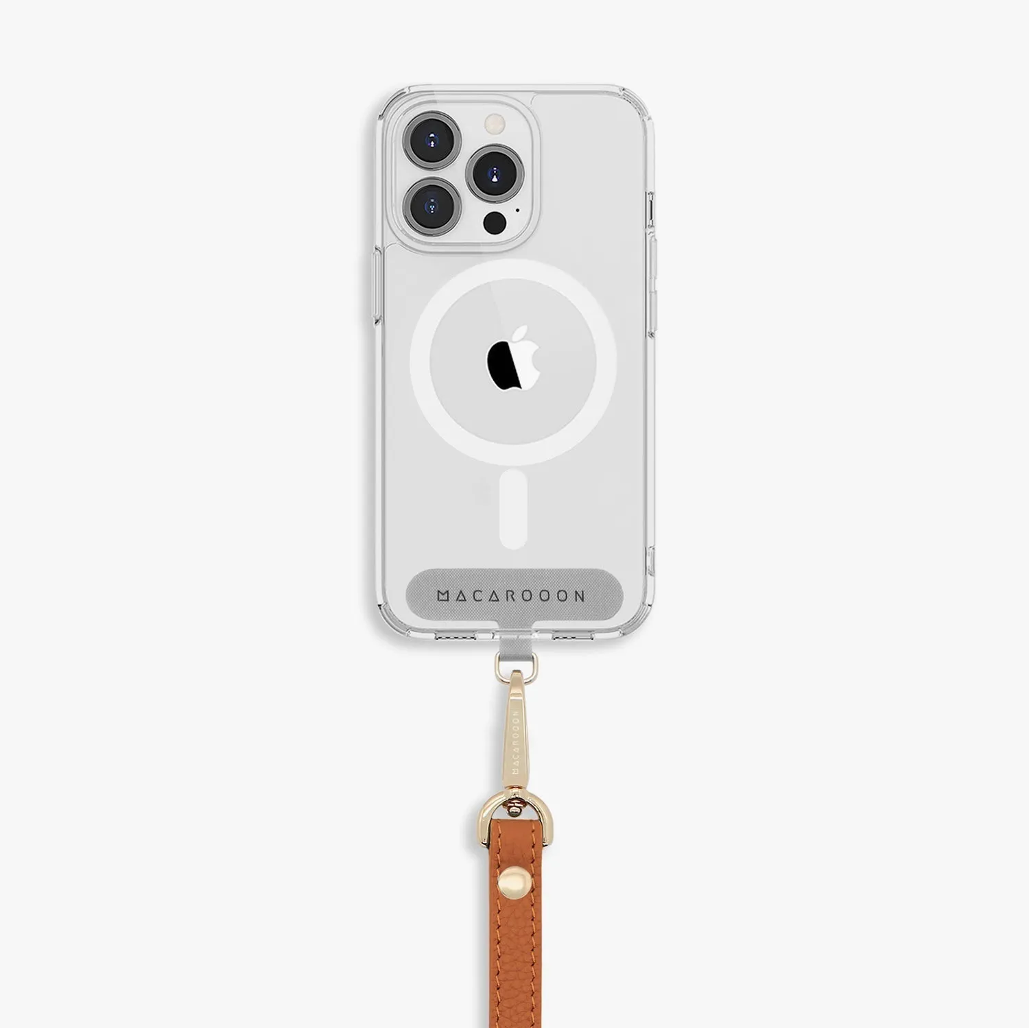iPhone 14 Pro Max Clear Case with Wrist Leather Strap