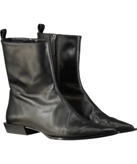 Massimo Dutti Black Leather Heeled Ankle Boots UK 7 EU 40 👠