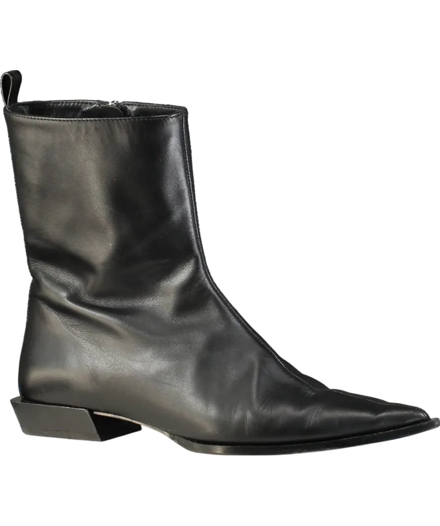 Massimo Dutti Black Leather Heeled Ankle Boots UK 7 EU 40 👠