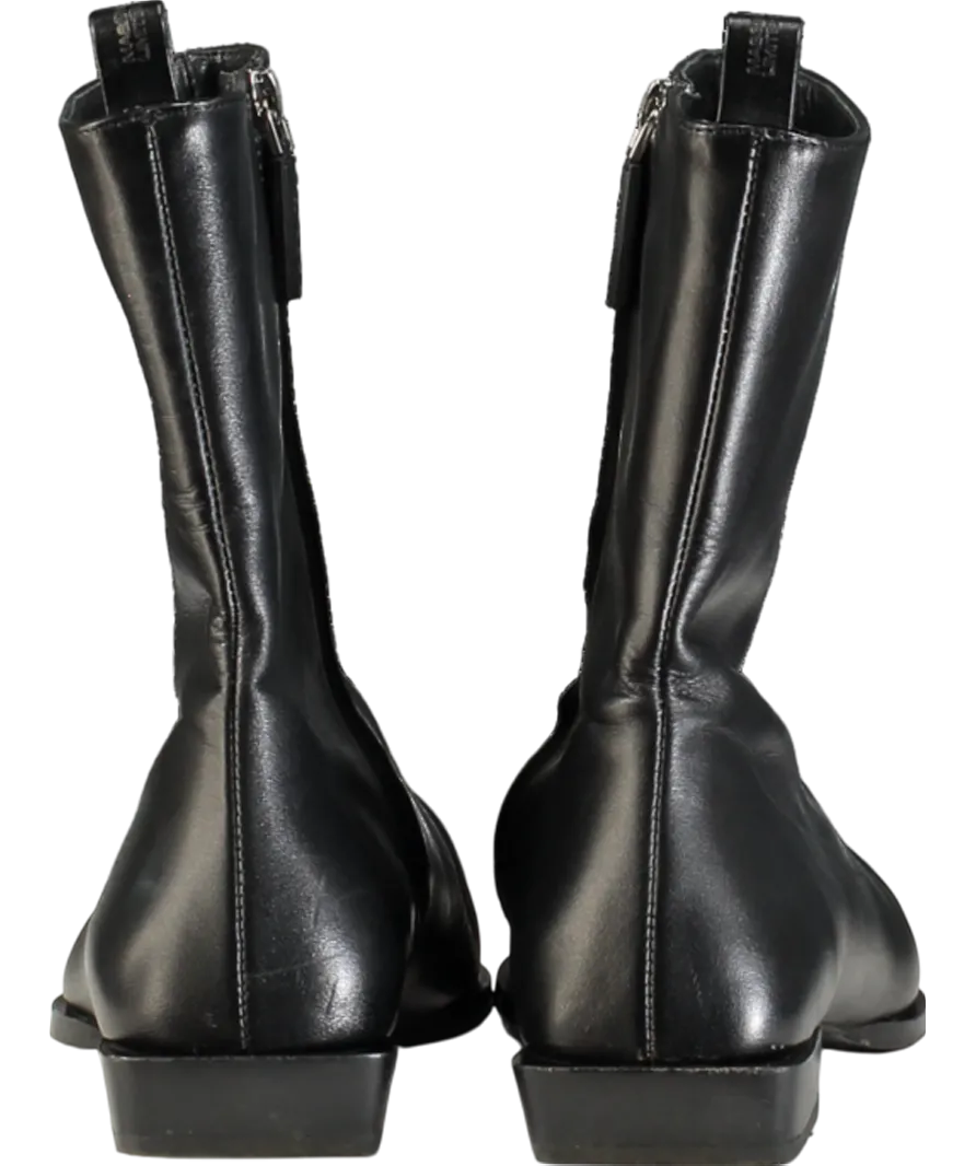 Massimo Dutti Black Leather Heeled Ankle Boots UK 7 EU 40 👠