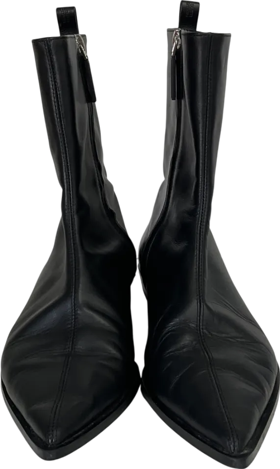 Massimo Dutti Black Leather Heeled Ankle Boots UK 7 EU 40 👠