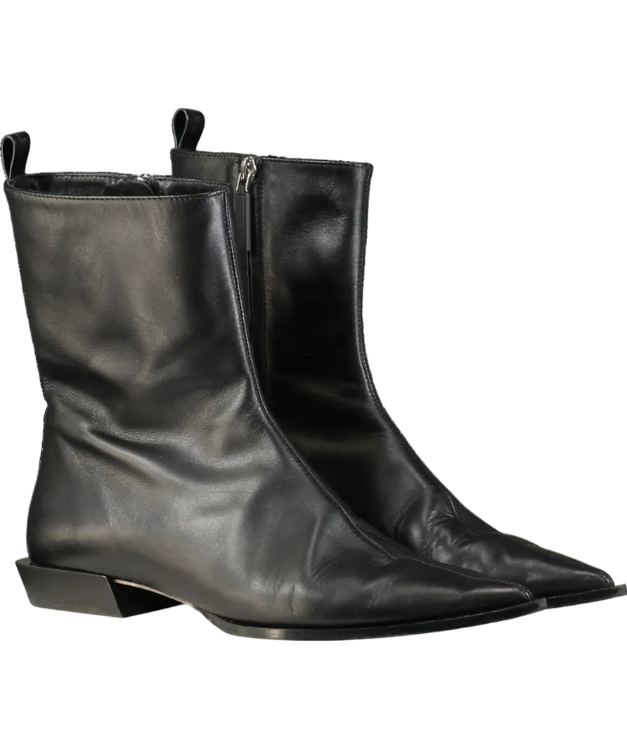 Massimo Dutti Black Leather Heeled Ankle Boots UK 7 EU 40 👠