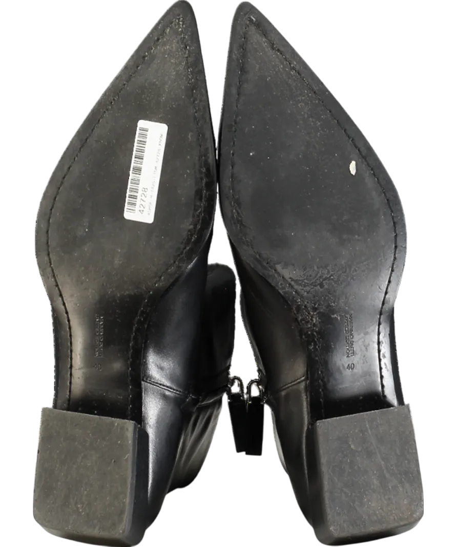 Massimo Dutti Black Leather Heeled Ankle Boots UK 7 EU 40 👠