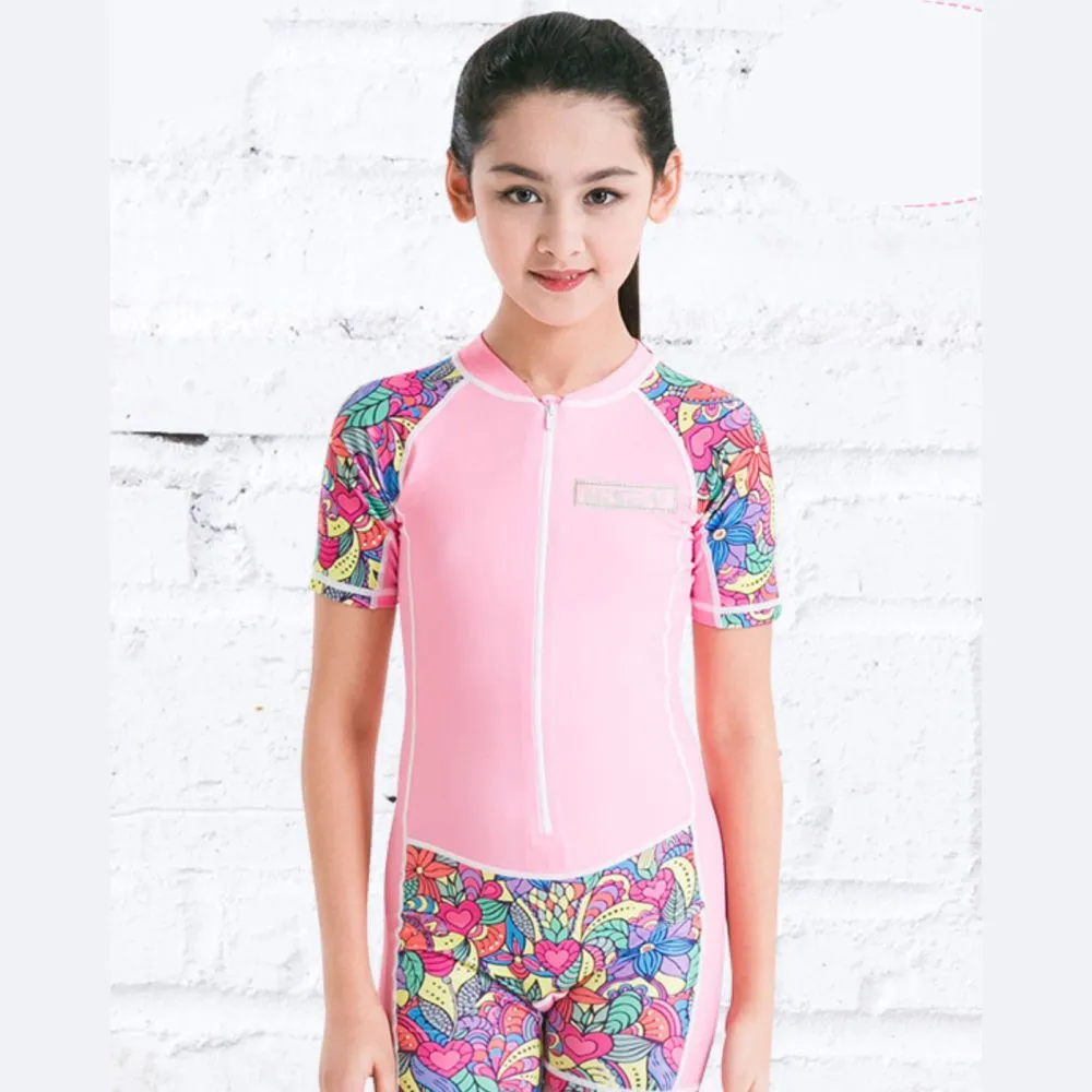 Pink  Mandala Design knee length Swimwear for Kids and Teens-2-3Y
