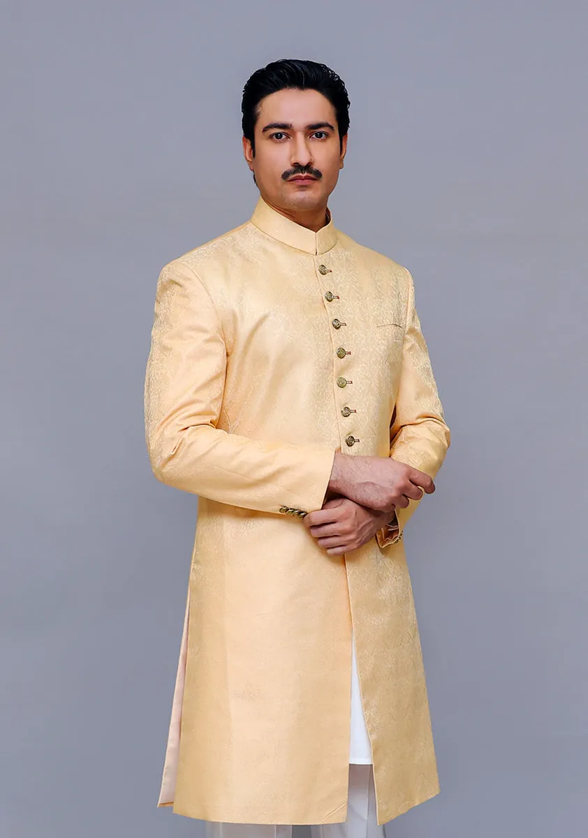 Premium Kambal Jamawar Almond buff Traditional Sherwani