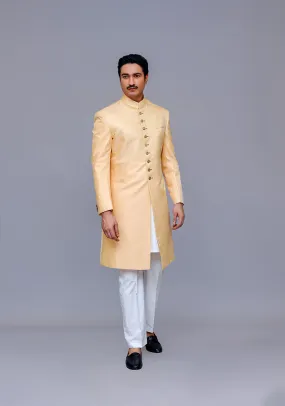 Premium Kambal Jamawar Almond buff Traditional Sherwani