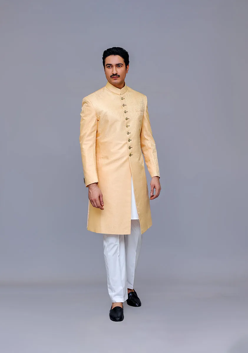Premium Kambal Jamawar Almond buff Traditional Sherwani
