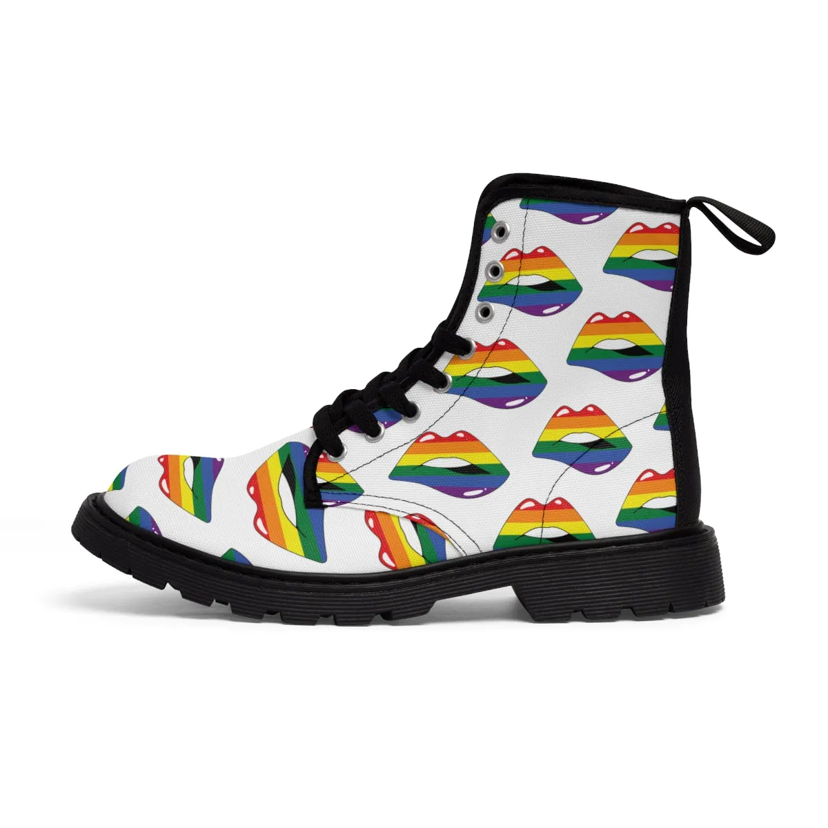 Rainbow Pride Flag Kisses LGBTQ White Canvas Boots Unisex Size