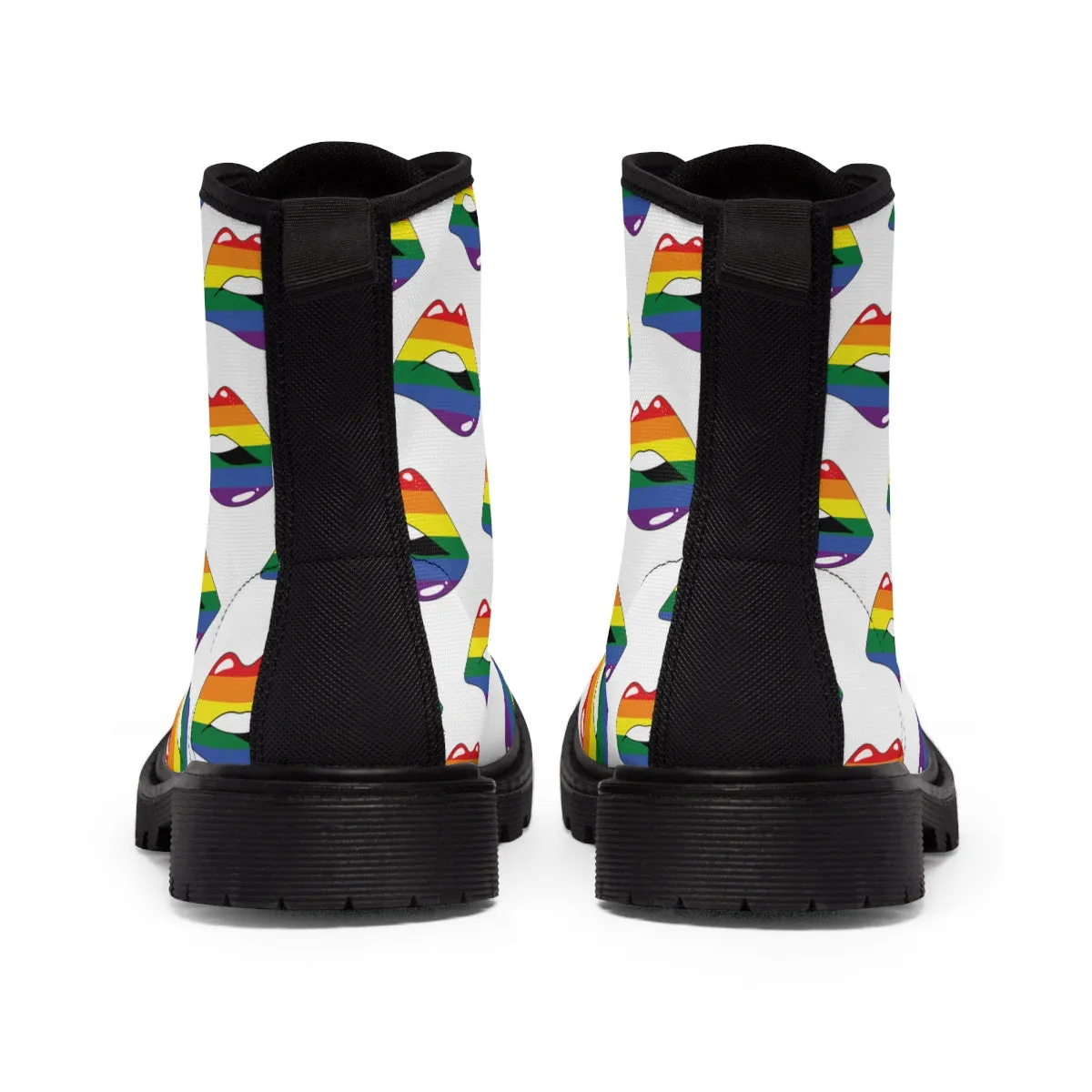 Rainbow Pride Flag Kisses LGBTQ White Canvas Boots Unisex Size