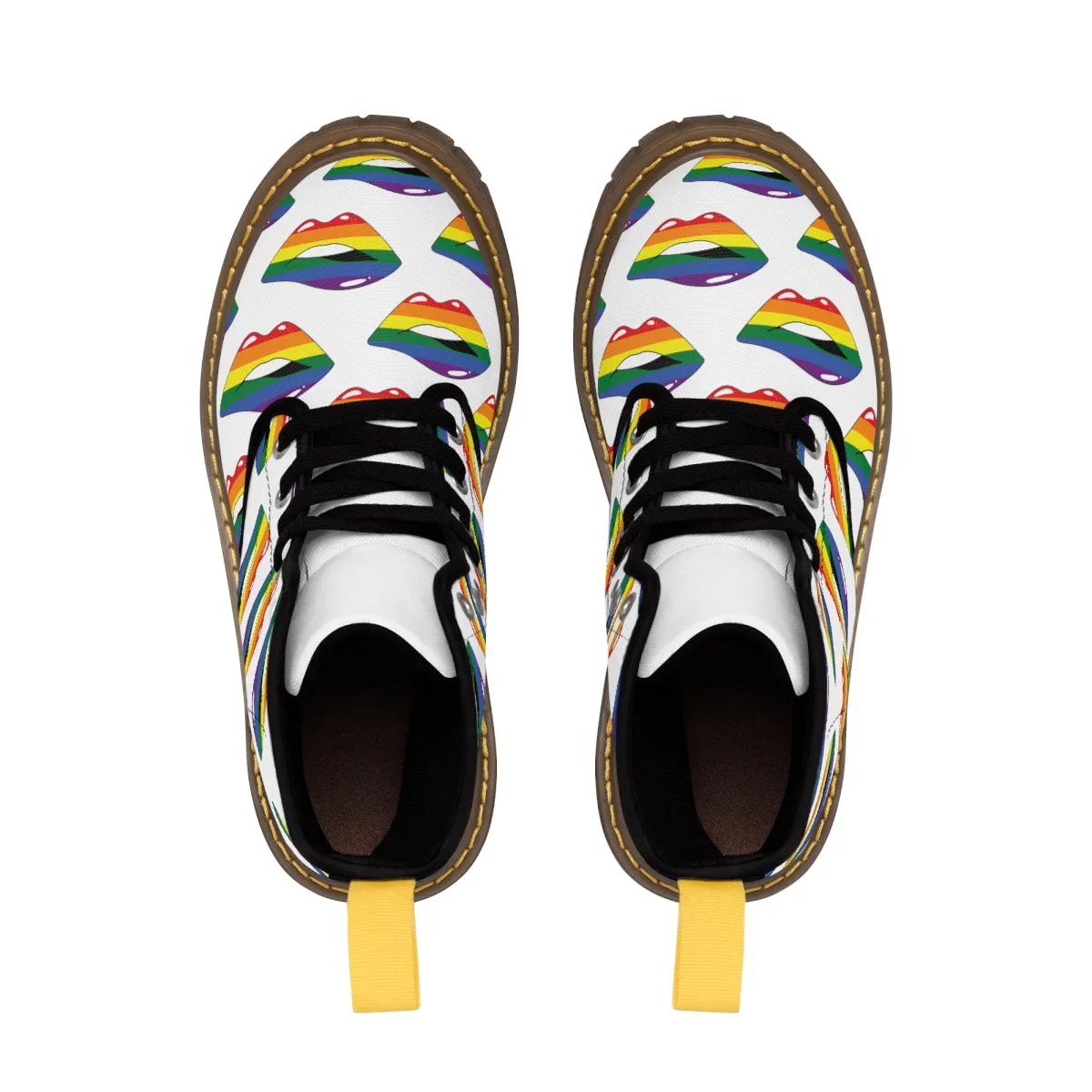 Rainbow Pride Flag Kisses LGBTQ White Canvas Boots Unisex Size