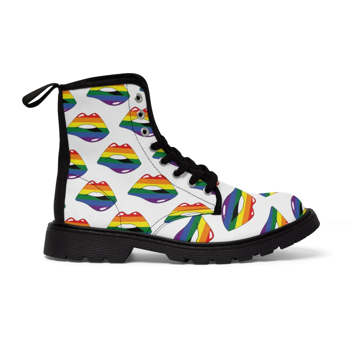Rainbow Pride Flag Kisses LGBTQ White Canvas Boots Unisex Size