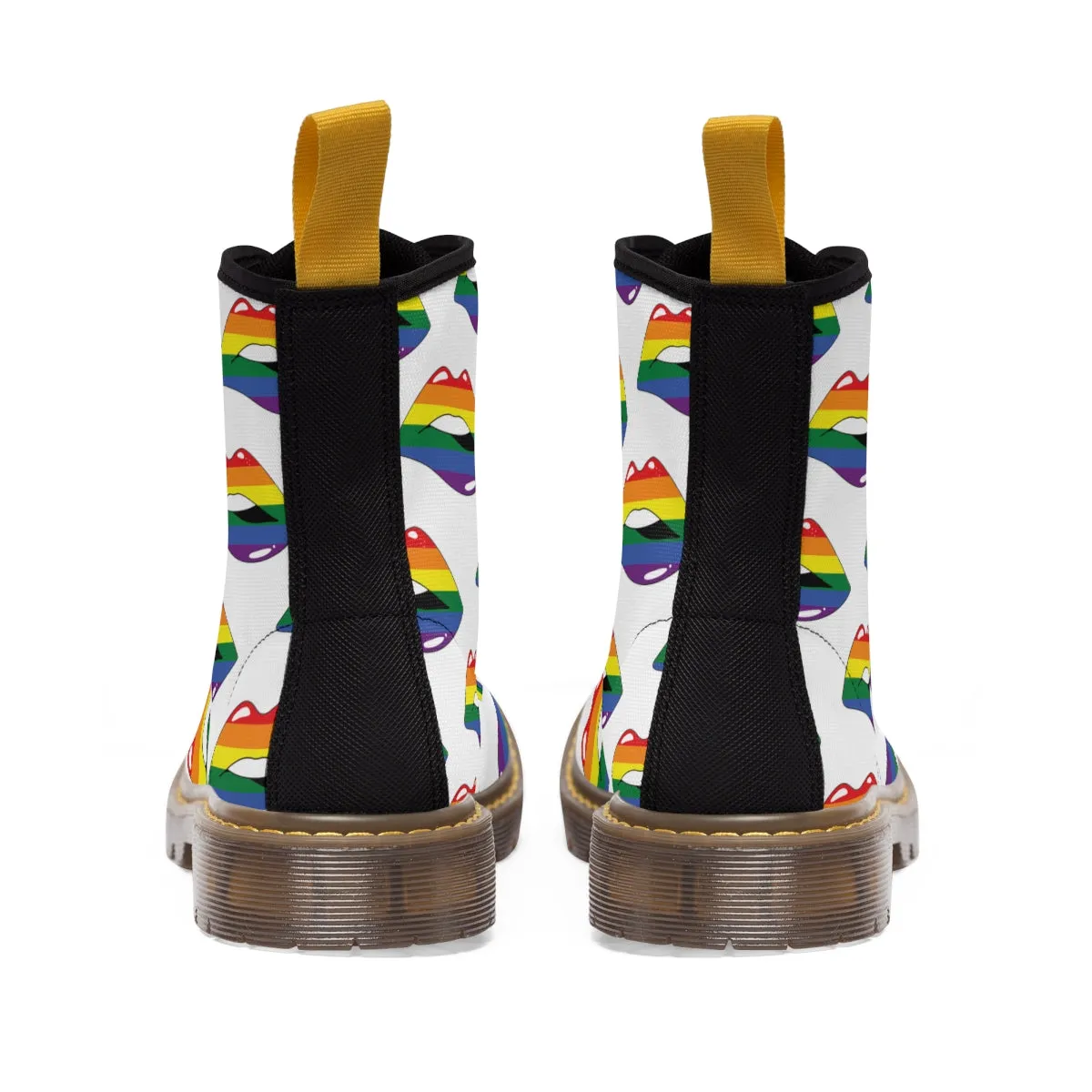 Rainbow Pride Flag Kisses LGBTQ White Canvas Boots Unisex Size