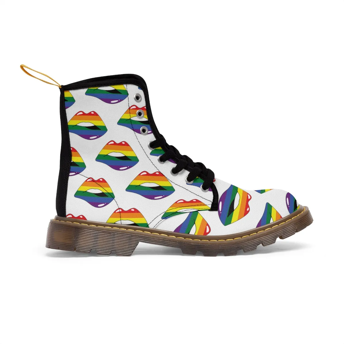 Rainbow Pride Flag Kisses LGBTQ White Canvas Boots Unisex Size