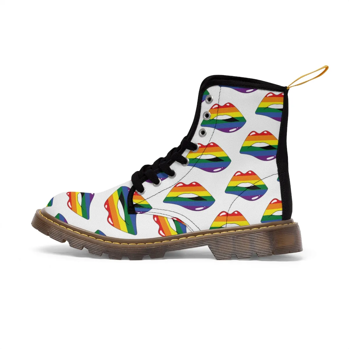 Rainbow Pride Flag Kisses LGBTQ White Canvas Boots Unisex Size