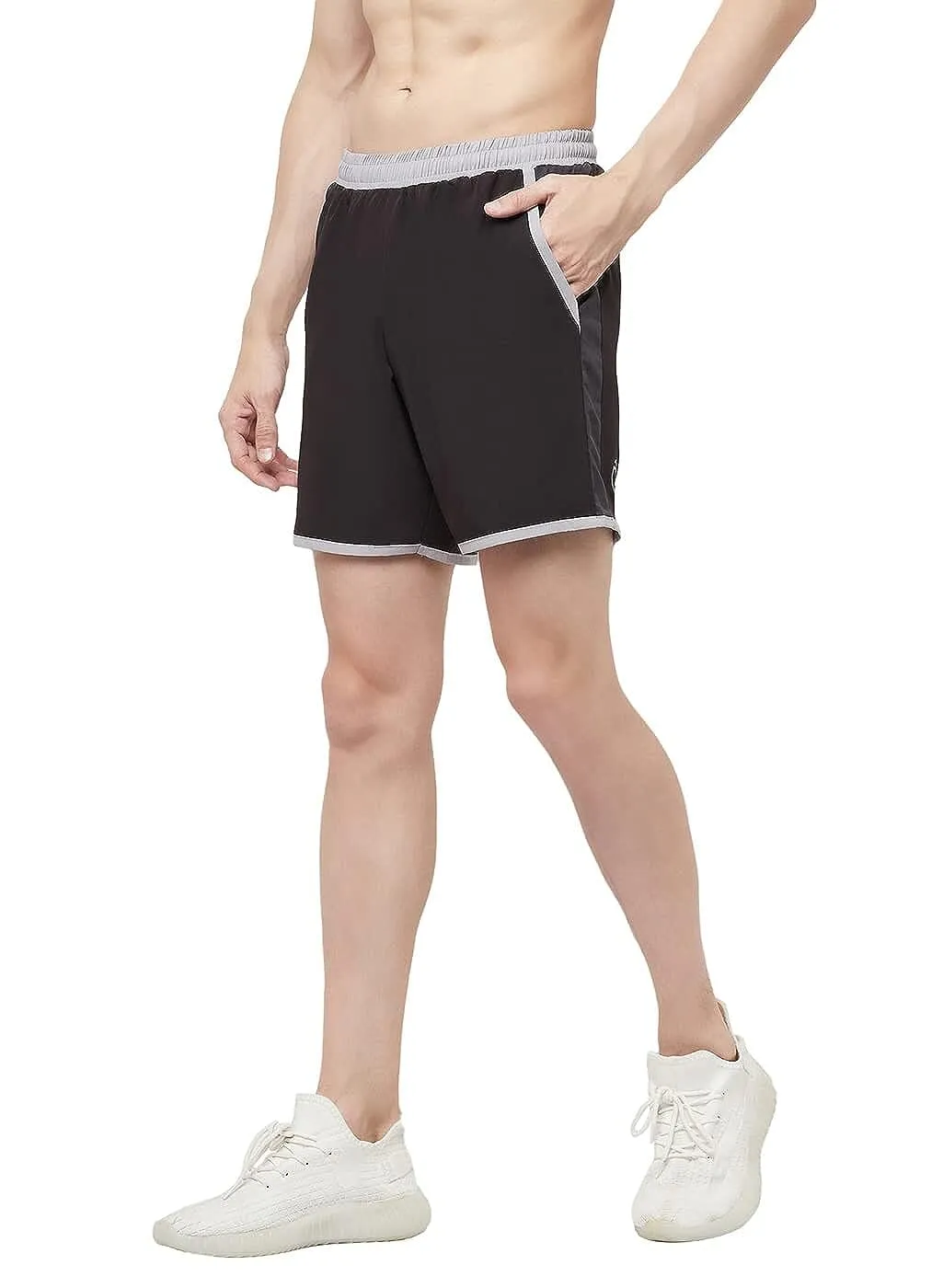 Romano nx Men's Black 7 inch Dry Fit Sports Running Reflective Shorts with 2 Side Pockets and Zipper Back Pocket
