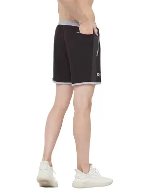 Romano nx Men's Black 7 inch Dry Fit Sports Running Reflective Shorts with 2 Side Pockets and Zipper Back Pocket