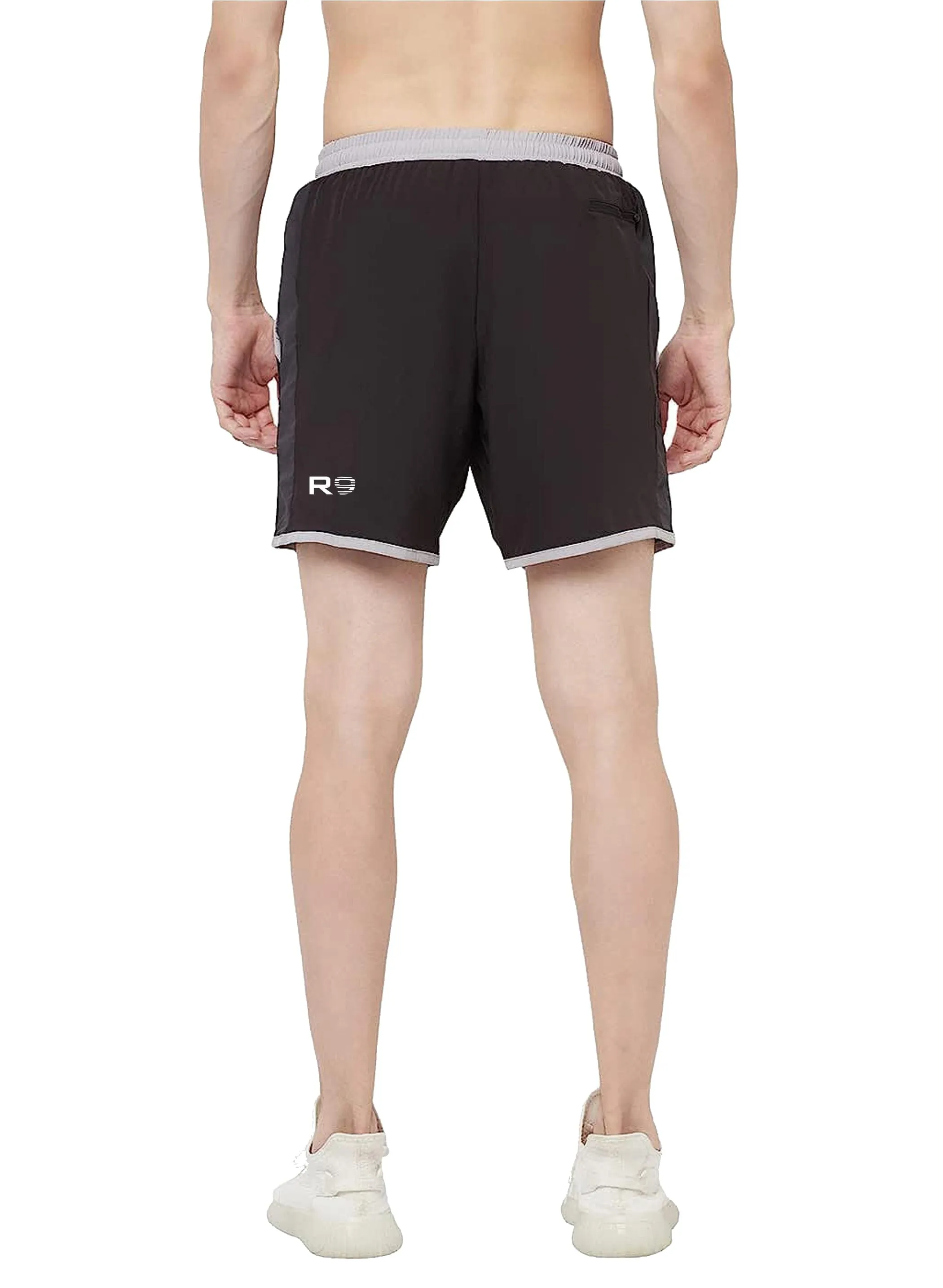 Romano nx Men's Black 7 inch Dry Fit Sports Running Reflective Shorts with 2 Side Pockets and Zipper Back Pocket
