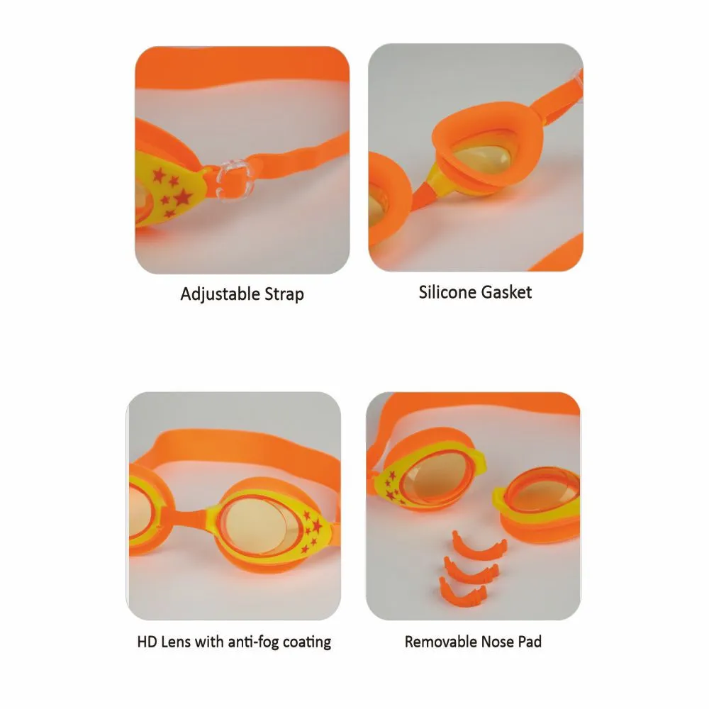Starry Orange Anti Fog UV Protection Leakproof Design Swim Goggles for Kids, 3yrs  - 8yrs