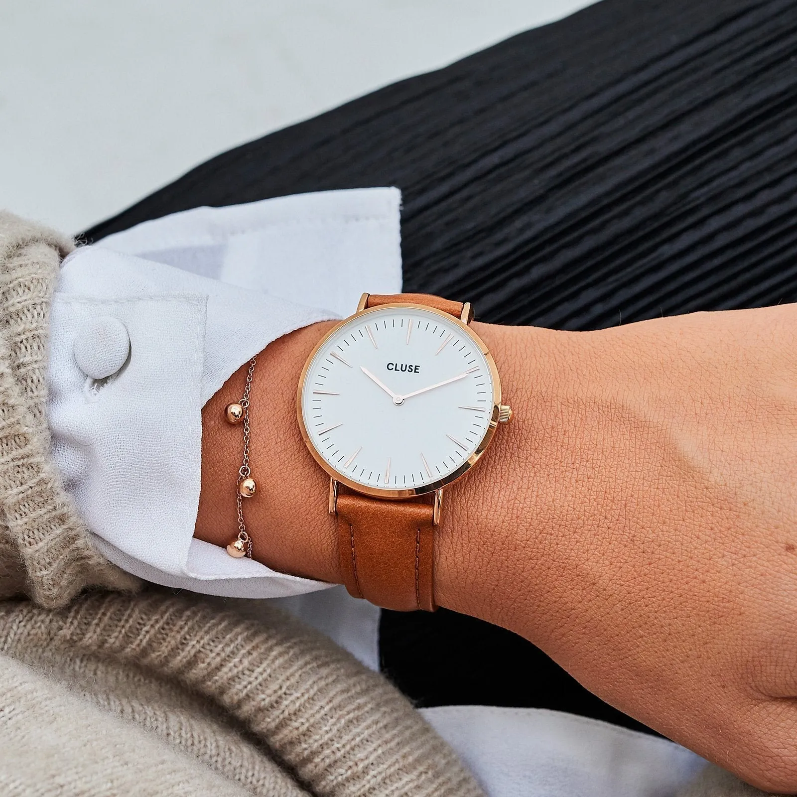 Strap 18 mm Leather Caramel, Rose Gold Colour