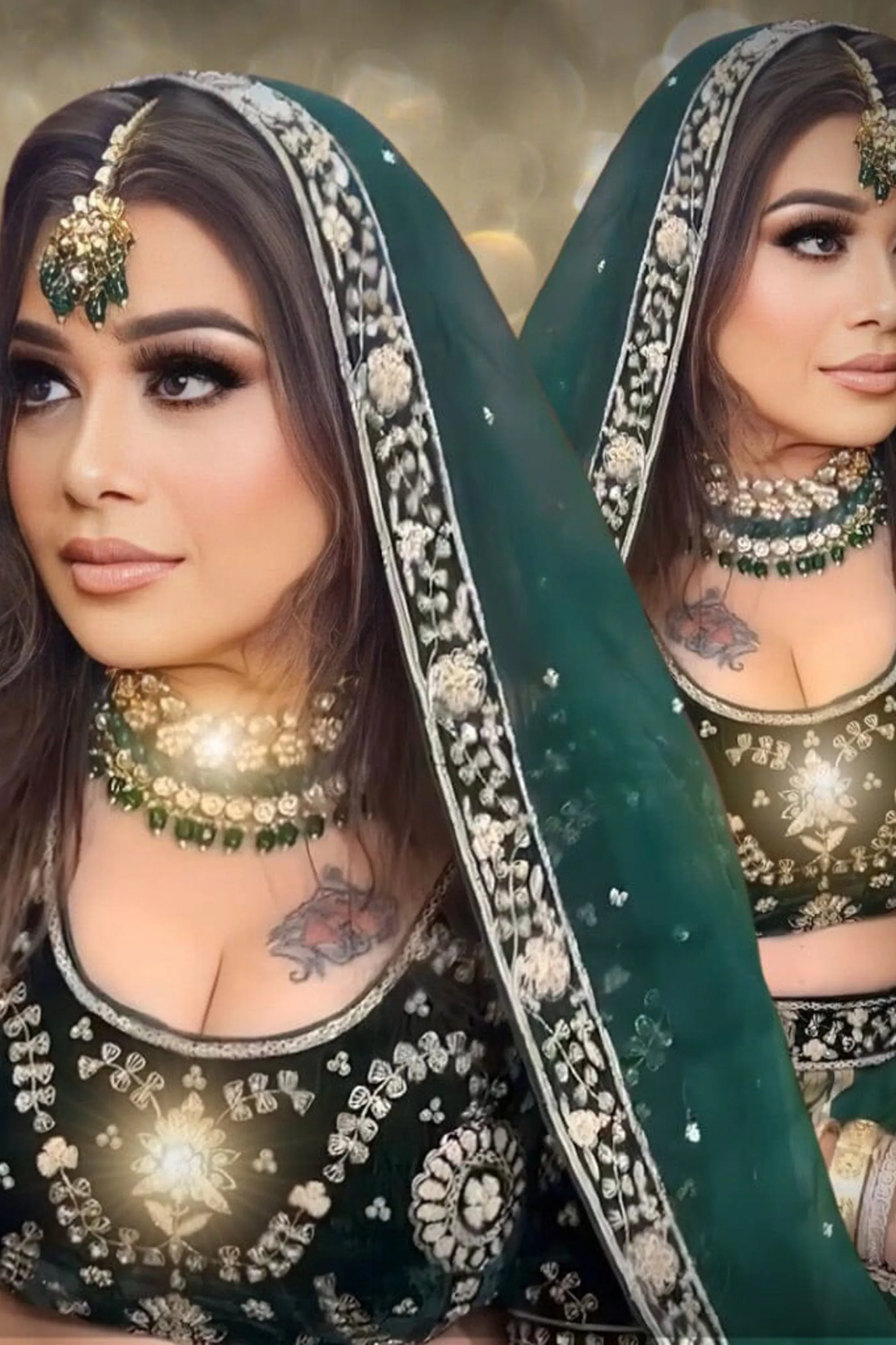 Traditional Green & Gold Silk Bridal Wedding Lehenga Set