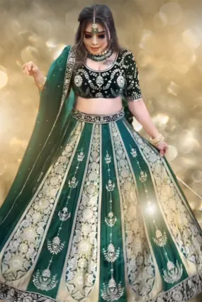 Traditional Green & Gold Silk Bridal Wedding Lehenga Set
