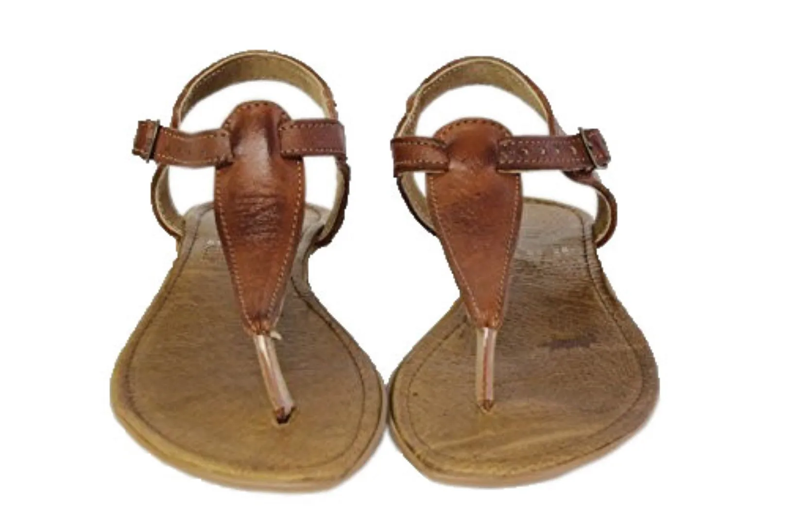 Womens Authentic Huaraches Real Leather Sandals T-Strap Cognac - #582