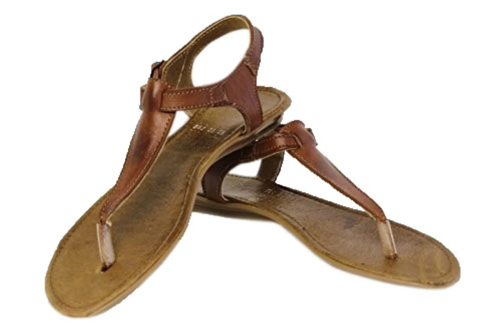 Womens Authentic Huaraches Real Leather Sandals T-Strap Cognac - #582